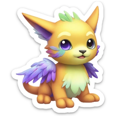Cute cool shiny colorful fantasy animal hybrid Fakemon full body sticker