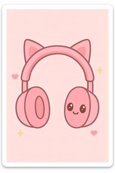 kawaii style pink headphones with pink cat ears sticker
