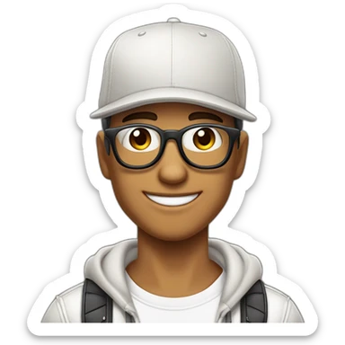 Chico con pecas y gorra cool tez blanca con lentes cool y look urbano ojos color café claro , bonita sonrisa corte de cabello cómo hongo sticker