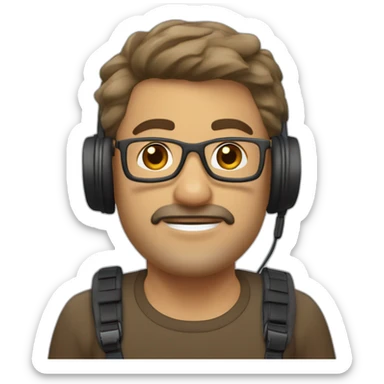 hombre de 50 años, con pelo corto y canoso, con auriculares pequeños y una gopro sticker