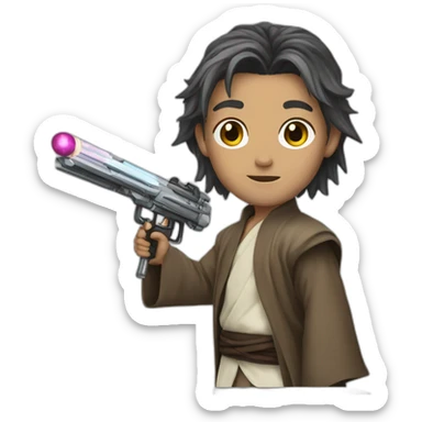 Anime jedi with a unicorn gun  sticker