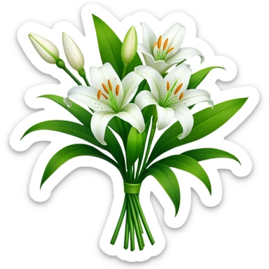 bouquet White Lily, luxuriant, stem, leaf, bud sticker