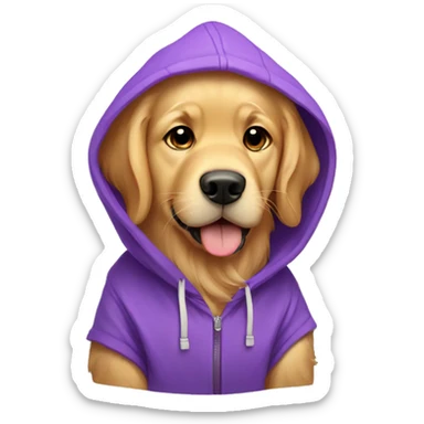 Golden retriever wearing purple hoodie cute sticker