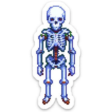 skeleton, pixel art style sticker