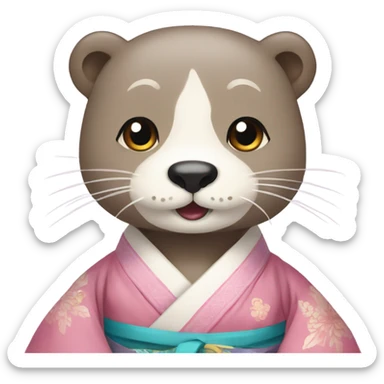 An otter face dressed in pastel-colored traditional Korean hanbok sticker