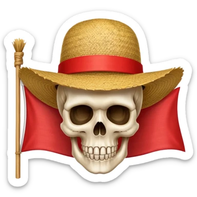 Fait moi un drapeau de tête de mort avec un fond noir et sur la tête met un chapeau de paille avec un fil rouge sticker