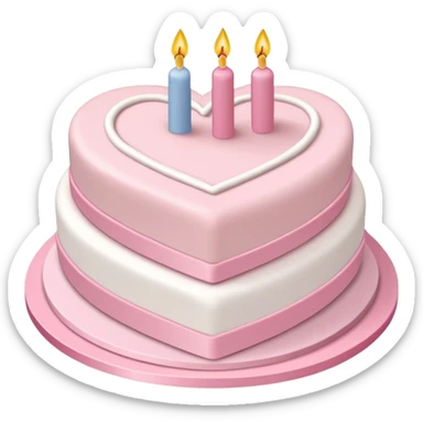 heart shaped birthday cake, pastel pink and white layers, cute and simple sticker