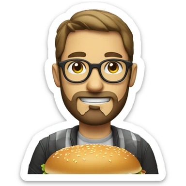 male with glasses and beard eating a burger sticker
