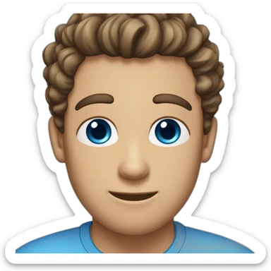 man-with-curly brown-hair with grey streaks-and-blue-eyes, blue shirt sticker