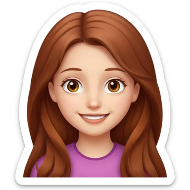 create a girl with chestnut colored long hair, hazel eyes and beautiful smile sticker