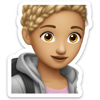 White teen girl talking with Ariana Grande sticker