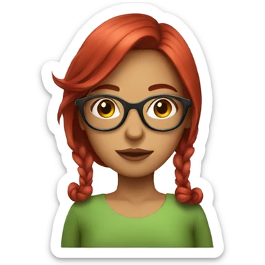 Mexican girl with big glasses with a little long plane  red hair  sticker