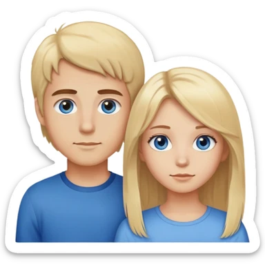 Brother and sister, brother has brown eyes and hair and sister has blond hair and blue eyes sticker