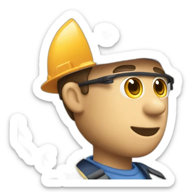 A pixelated logo of a builder with a cap on, and a building tool in front of his face sticker