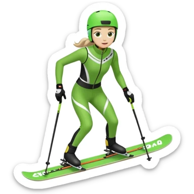 Xc ski racer in green and black clothing. Full body, skate skiing  sticker