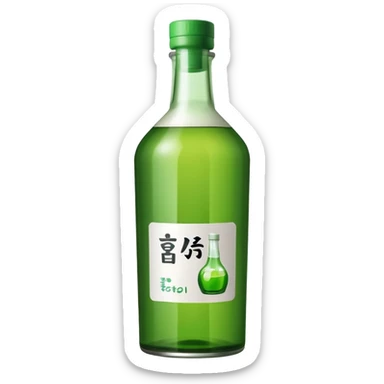 korean soju, green bottle with white label on it written soju  sticker