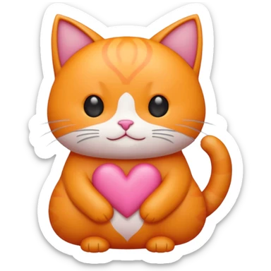 Gato naranja corazón rosa cuerpo entero kawaii sticker