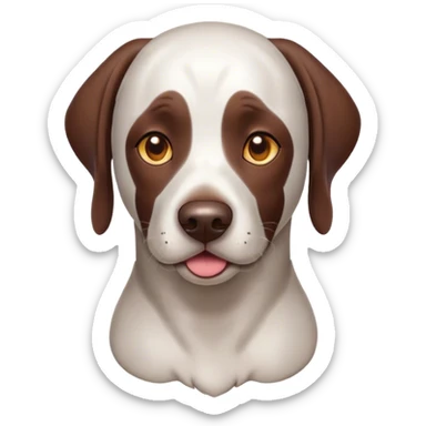 Cinematic Cute German Pointer Portrait Emoji, Head tilted playfully and inquisitively, showcasing a smooth liver and white coat with a healthy sheen, round, sparkling brown eyes filled with curiosity, Simplified yet irresistibly adorable features, highly detailed, glowing with a warm, friendly glow, high shine, affectionate and spirited, stylized with a touch of whimsy, bright and endearing, soft glowing outline, capturing the essence of a mischievous yet loving companion, so playful it feels like it could dash out of the screen and into your arms! sticker