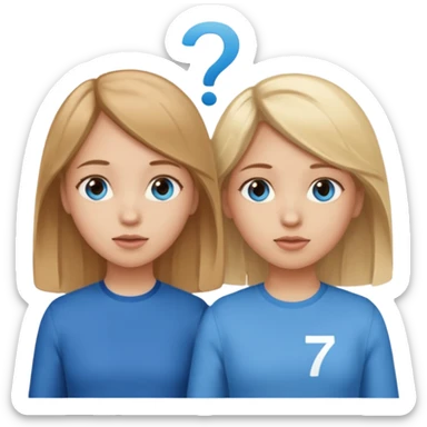 Two girls one with blond hair and one with brown hair both blue eyes with speech marks saying  six seven  sticker