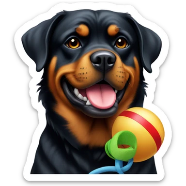 Rottweiler with a toy in mouth sticker
