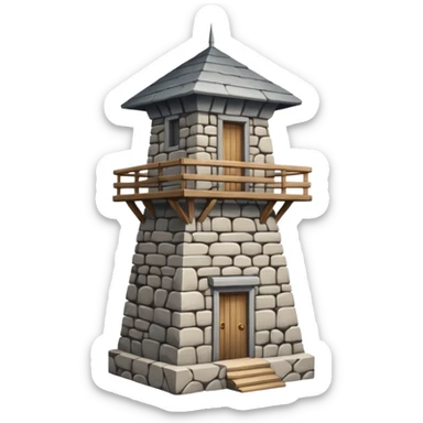 A tall stone watchtower with wooden balcony near the top. sticker