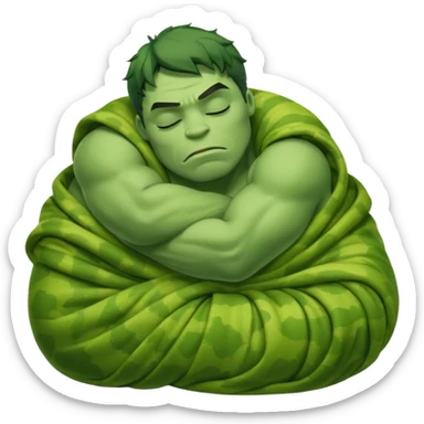 Incredible Hulk eyes closed sleeping curled up in a blanket up to his neck sticker
