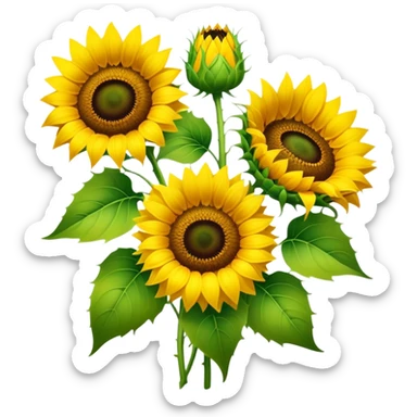big bouquet Bright Yellow Sunflower, luxuriant, leaf, bud sticker
