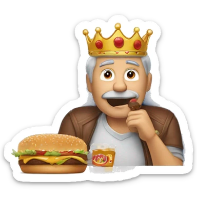 older 45yr old fraile man sitting on plane with burger king crown  sticker