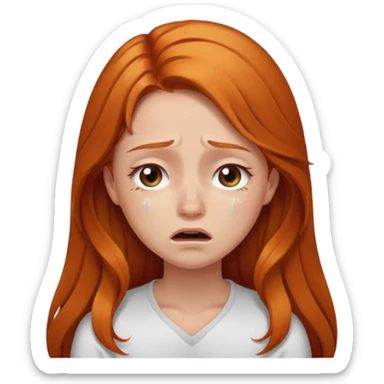 Girl crying with long hair, brown eyes, ginger hair sticker