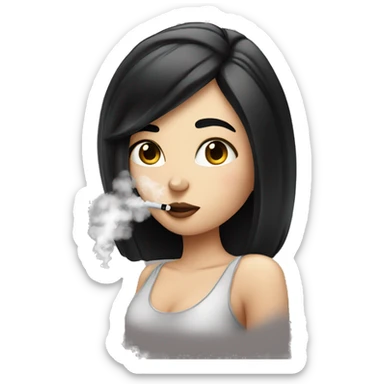 white girl with black hair smoking a vape sticker