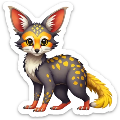 Feral Rare Fantasy vibrant colorful tropical Vernid-Trico-species by LiLaiRa, random markings, tufted tail, tufted ears, full body sticker