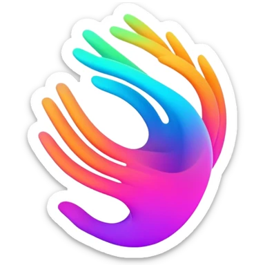 A futuristic abstract logo with curved dynamic lines resembling a subtle hand motion, glowing neon gradients, minimal and modern sticker