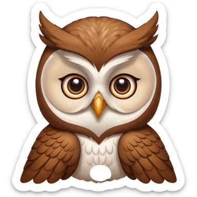 An cats head with a brown on top of the head of the cat the cats head infused with an white owls body with brown wings sticker