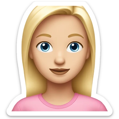A girl with blonde hair blue eyes and a pink top sticker