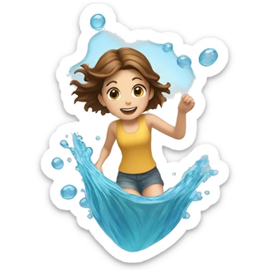 girl with brown hair fish jumping out of water sticker