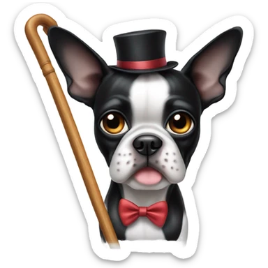 A Boston terrier with a cane sticker