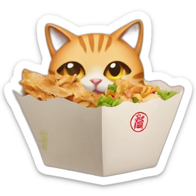 Cat eating Chinese takeout  sticker