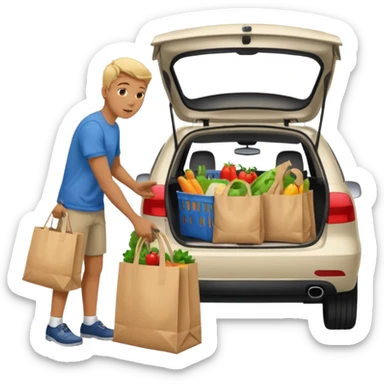 Subiendo compras de supermercado al carro sticker
