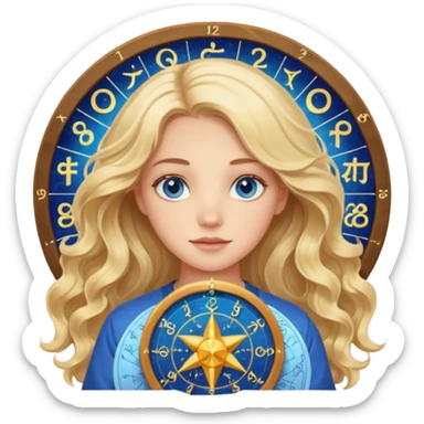 A long wavy haired blonde girl with blue eyes holding a astrology natal chart. sticker