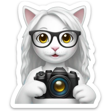 white cat girl with a camera in glasses sticker