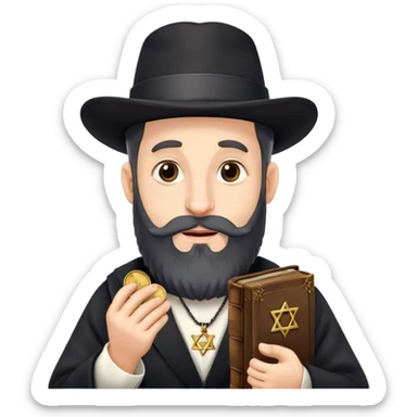 Jewish man pinching a penny with beard black hat Star of David and Torah  sticker