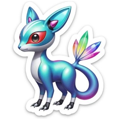 Shiny Colorful Futuristic Cyber-Vernid-Trico-Meloetta-Latias-Koraidon-Peppercat-Protogen-Pokémon-Digimon-Fakémon-fusion-hybrid-creature sticker