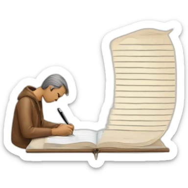 a man writing with feather writing on paper sticker