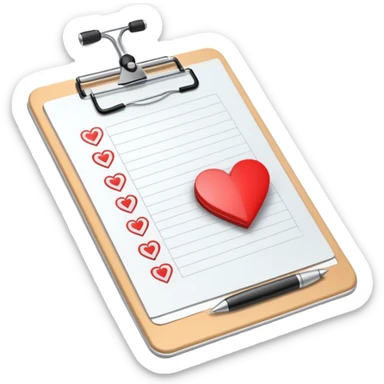 Medical clipboard with heart symbol and check mark, representing sexual health checkup sticker