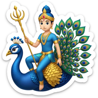 Give Lord murugan with blue peacock and vel staff as keypad emoji sticker