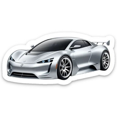 A low-profile futuristic car emoji made of polished silver chrome, wide body stance, smooth aerodynamic shape, glossy metallic surface, soft reflections, luxury swag aesthetic, minimal details, iOS emoji style, centered on clean white background, studio lighting sticker