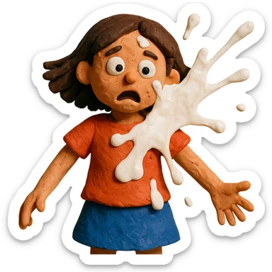claymation style girl with milk splashing on her sticker