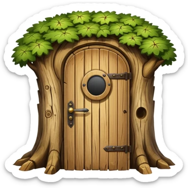 large and old tree trunk with door sticker