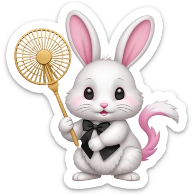 A rabbit hold a folding fan playfully sticker