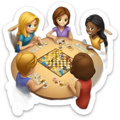 White 2 girls and 2 boys are playing board game at the round table sticker